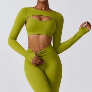 Green Long Sleeve Cutout Activewear Set